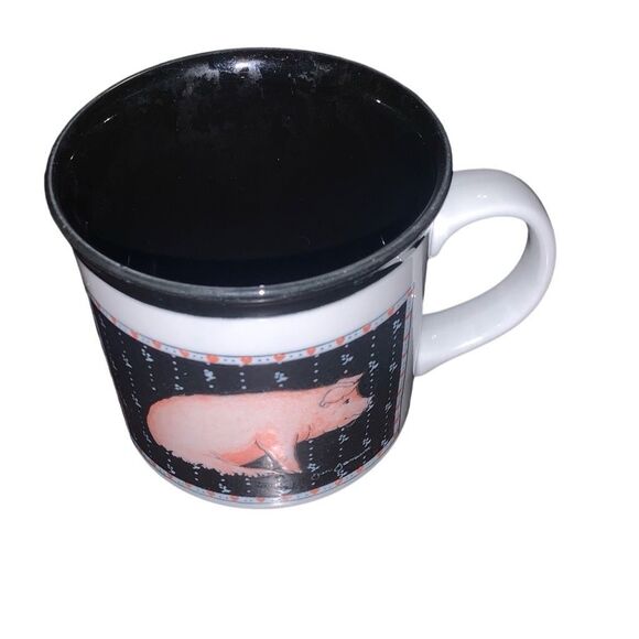 Vintage Otagiri Japan Raised Embossed Pink Pig Heartprint Stoneware Mug Cup - Picture 4 of 12